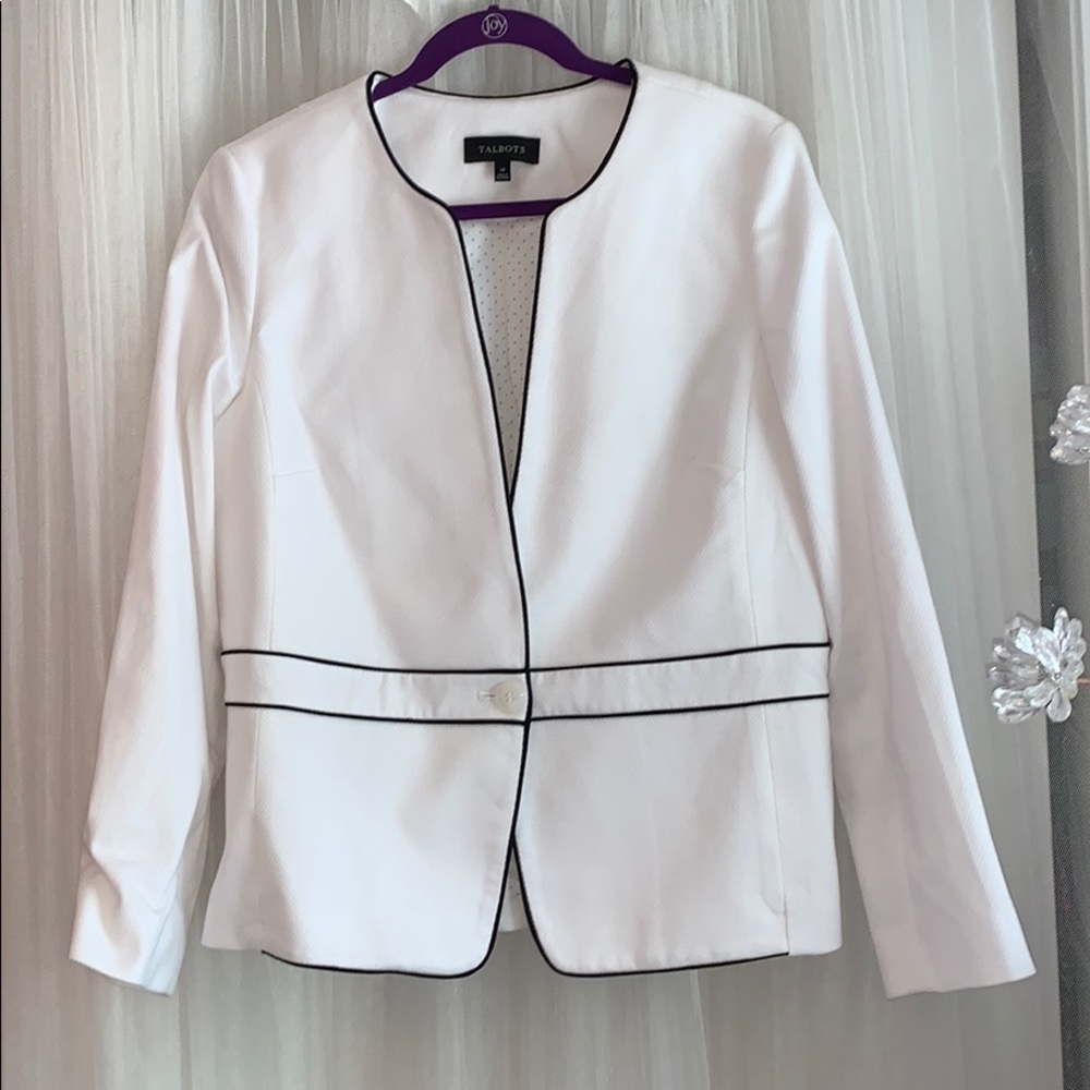 #Talbots White #Blazer with Black Piping